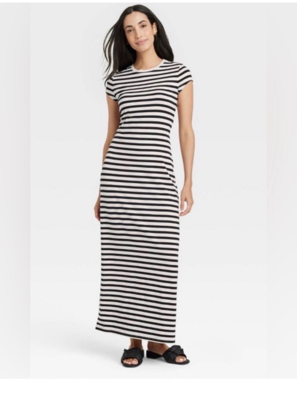 a new day Striped Cap-Sleeve Maxi T-shirt Dress